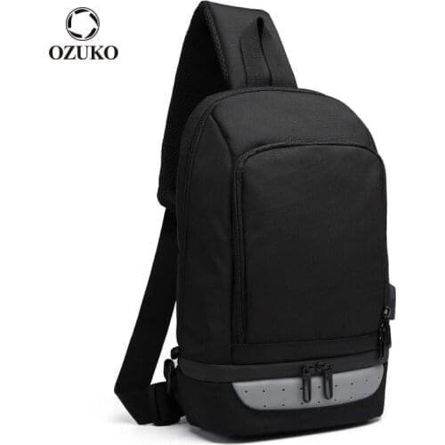 OZUKO Brand Shoulder Bags for Men USB Charging Chest Bag Pack Water Repellent Male Sling Messenger Bag Mens Casual Crossbody Bag