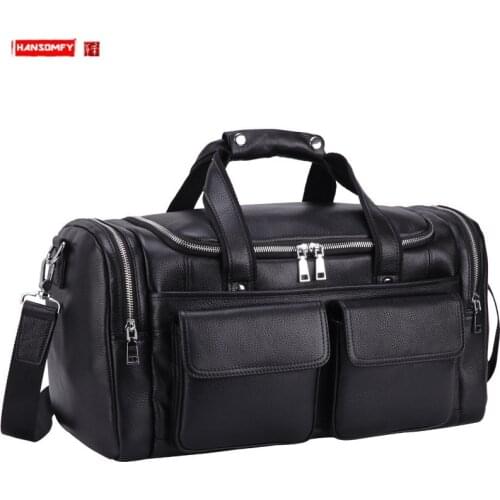 Business Mens handbag real leather tote bag large capacity black leather portable shoulder messenger bag travel bags men casual