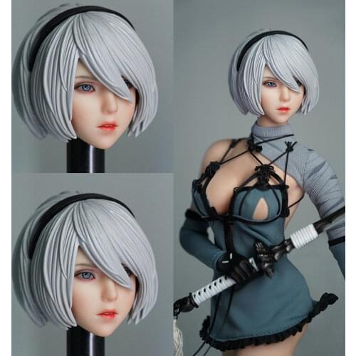 In stock TP001 1/6 Scale NieR:Automata 2B Girl Head YoRHa Female Head Sculpt Carved Model for For 12" Pale Body