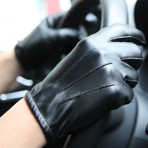 Long Keeper Hot Mens Luxurious PU Leather Winter Driving Warm Gloves Cashmere Mitten Black Drop Shipping High Quality