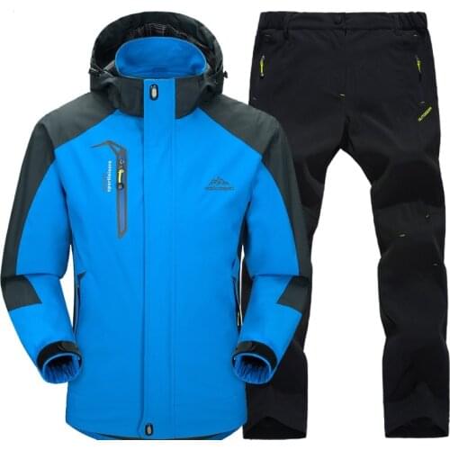 Mens Casual Windbreaker Jacket Sets Spring Autumn Outwear Waterproof Suit Breathable Hood Coat Raincoat Tourism Mountain Jacket