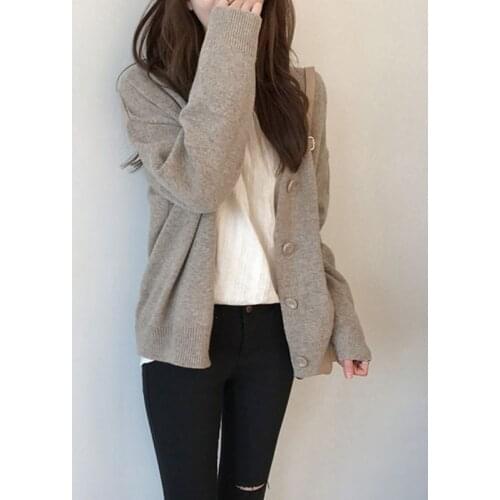 Vintage Cardigan V neck Sweaters Soft Cotton Knitted Korean Casual Simple Coat