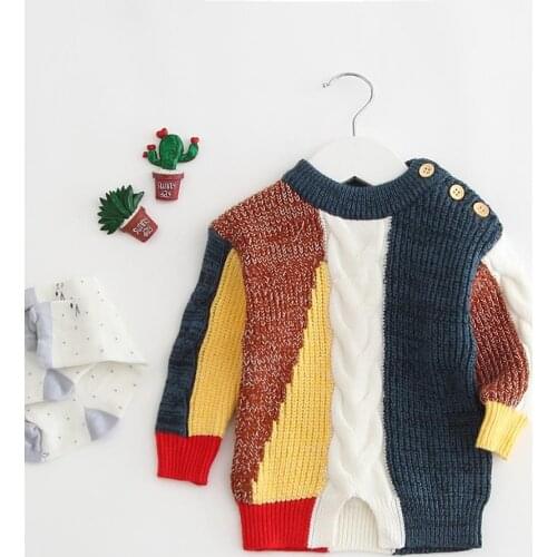 Baby Boys Girls Stitching Knitting Knitted Sweater New Fashion Autumn Winter Toddler Infant Fashion Sweet Tops