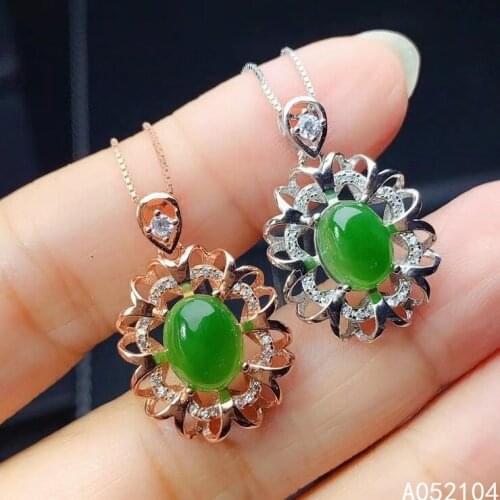 KJJEAXCMY fine jewelry 925 Sterling Silver inlaid natural Jasper Women exquisite vintage flower oval GEM PENDANT necklace suppor