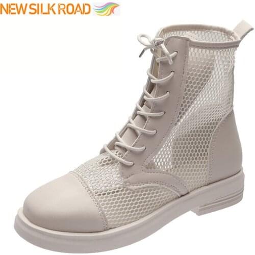 2021 Summer New Stylish Retro Fashion Breathable Ankle Short Sandals Boots Women Air Mesh Round Toe Lace-up Flats Shoes Booties