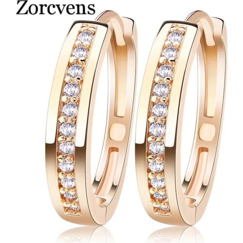 ZORCVENS Cute Romantic Style Earrings Jewelry Gold -color Paved with AAA Cubic Zircon Hoop Earrings for Women