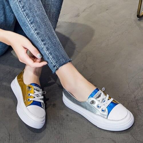 Ladies Vulcanized Shoes 2021 Spring Casual Flat Student Womens Single Shoes Large Size Genuine Leather Womens Shoes