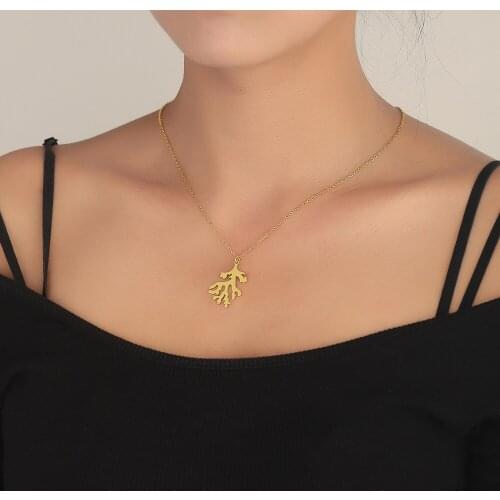 QIMING Nature Tree Of Life Women Necklace Branch Barrier Reef Coral Silhouette Marine Life Pendant Necklace Inspired Jewelry