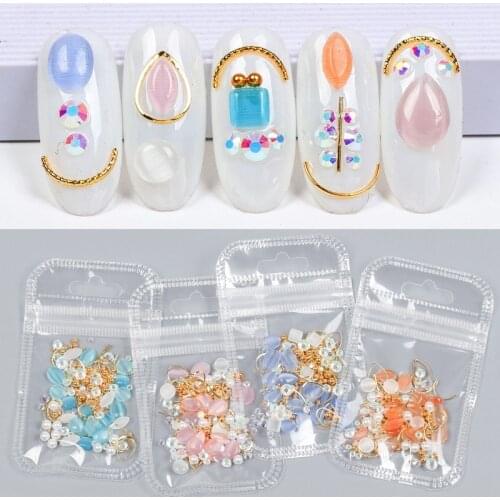 1bag Crystal Pearls Gold Line Nails Art Studs Parts for Nail UV Gel Polish Decoration of Nail Accessories
