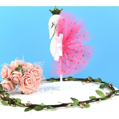 2pcs New Flamingo Wedding Cupcake Topper Gold Crown Swan Cake Topper For Wedding Birthday Party Cake Decorations Baby Shower