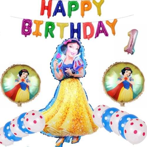 Disney Princess Snow White Baby Shower Girls Birthday Deocration Number Foil Dot Latex Balloons 29pcs Ball Set Supplies