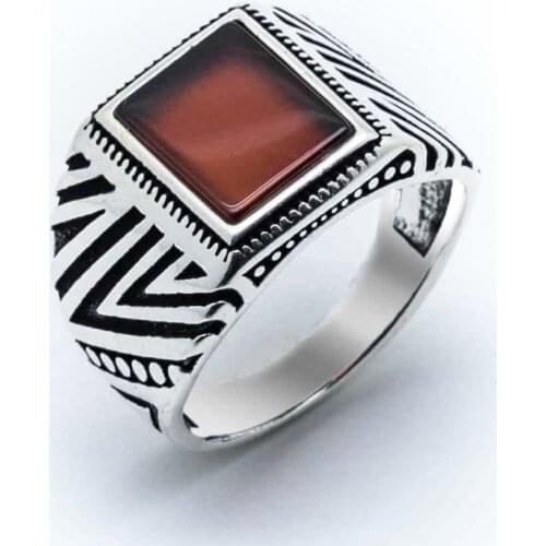 925 sterling Silver Square Agate Gemstone Ring
