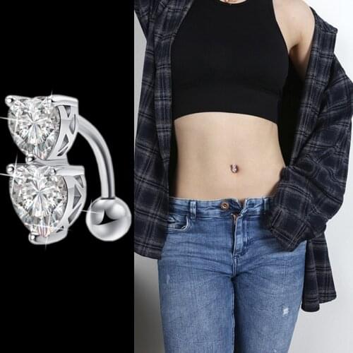 925 Sterling Silver Heart Zircon Navel Belly Button Piercing Women Jewerly From Body Decorations Gift Summer Seaside Accessories