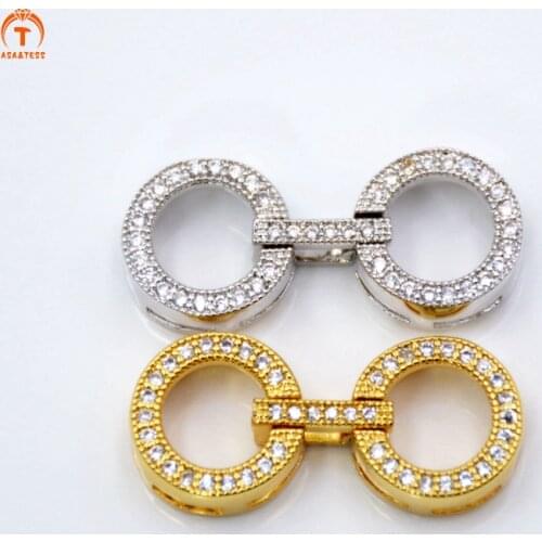 ASA&TESS CZ Micro Pave Double Circle Buckle Clasp Round Buckle Clasps Inlaid Circle Round Clasp Components 30X12mm