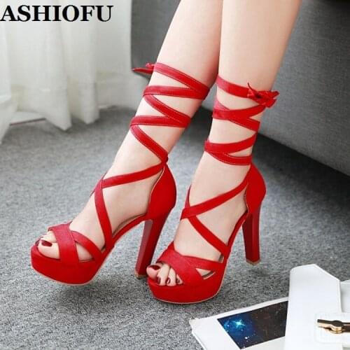 ASHIOFU Handmade New Sexy Womens High Heels Sandals Crisscross Straps Platform Summer Shoes Party Prom Fashion Sandals Shoes