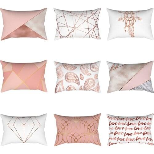 Rose Gold Pink Pillow Case Geometric Cushion Cover Home Decoration Accessories 30cm X 50cm Velvet Decoration Pillows For Sofa