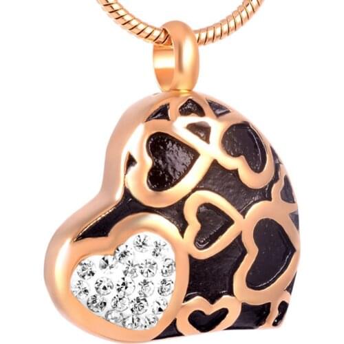 CMJ8352 Stainless Steel Cremation Jewelry Charms Memorial Urn Necklace Full Heart Print Crystal Ash Urn Necklace for Human