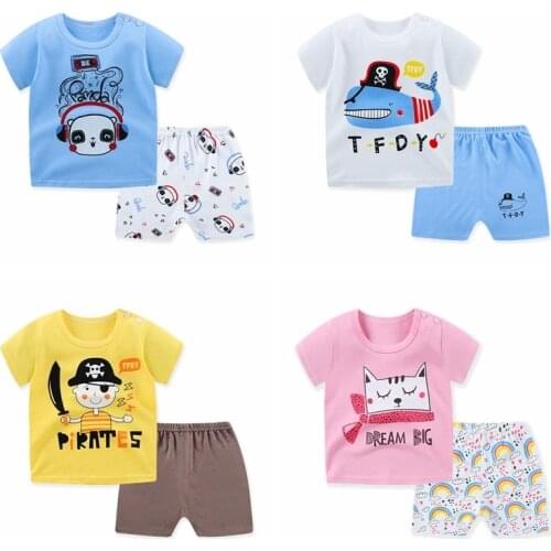 Childrens Summer Outfits Toddler Girls Clothing Sets Kids Clothes Baby Boys Costume Cartoon Printed Tracksuit Tops Pants 2pcs