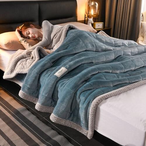 Renteng Home Textile Nordic three-ply cotton-interbedded blanket, winter thickened AB flannel shell-velvet simple bedding