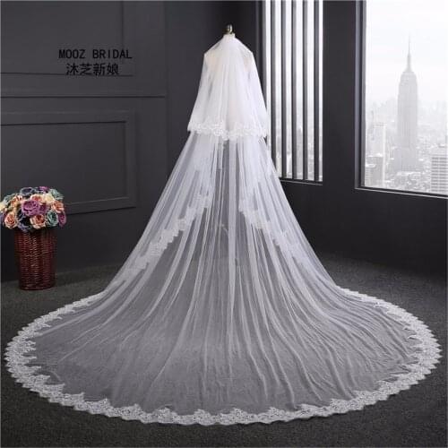 Super Wide Bridal Veils New 2017 Two Layers 3.5 m White/Ivory Bridal Accessory Veil For Brides Lace Wedding Veil with Comb