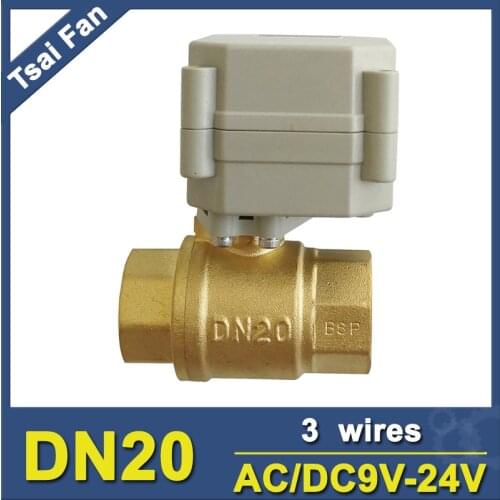 TF20-B2-A DN20 Motor Operated Valve AC/DC9V-24V 3/7 Wires 2-Way BSP/NPT Female 3/4'' Electric Motorized Ball Valve Metal Gear