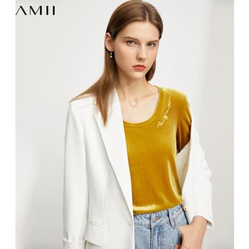 Amii Minimalism Long Sleeve Tshirts Women Fashion Letter Embroidery T shirt Casual Oneck Womens Underwear Female Tops 12160035