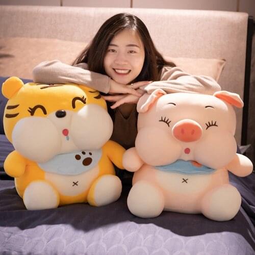 23/40cm Kawaii Lifelike Tiger Plush Pig Toys Soft Wild Animals Simulation Brown Tiger Jaguar Doll Children Kids Birthday Gifts