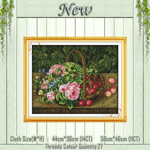 Fruit basket flowers Cherry diy painting counted printed on the canvas DMC 11CT 14CT kits Cross Stitch embroidery needlework Set