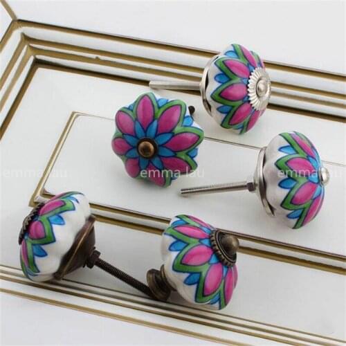 Pulls Ceramic Single Hole Drawer Handle Creative Furniture Cabinet Door Knobs Retro Style Flower-shaped Small Handles