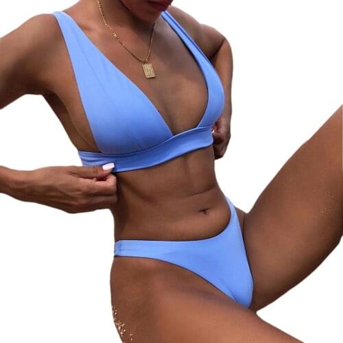 Hirigin 2 Pieces Womens Sexy High Waisted Bikini Set V-Neck Solid Color Backless Sleeveless Swimsuit Bathing Suit Swimwear