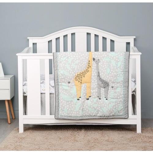 3 Piece Crib Set Baby nursery set Cot Sheet Soft Cotton Unisex crib bedding Embroidered I Fitted Sheet, Crib Quilt, Dust Ruffle