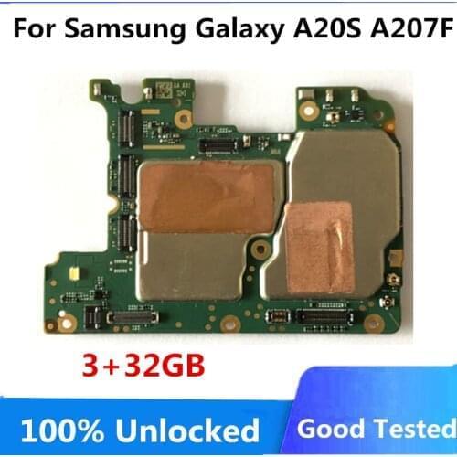 For Samsung Galaxy A20S A207F 3+32GB Motherboard Unlocked Logic Board Mainboard with Android System Full Chips 1 SIM / 2 SIM
