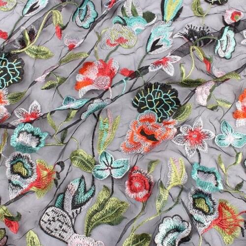 Multicolor Flower Embroidered Lace Fabric Net Fabric Floral Wedding Dress Clothes Fabric by Yard