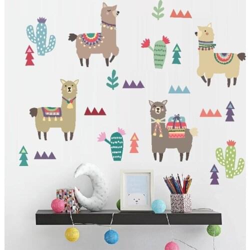 Cartoon Alpaca Wall Stickers for Kids Rooms Decoration DIY Nordic Sticker Nursery Decals Child Room Home Decor Art Poster Mural