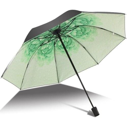 Men and women sunny and rainy umbrellas three-folding black coating UV protection parasol windproof and strong rain umbrella