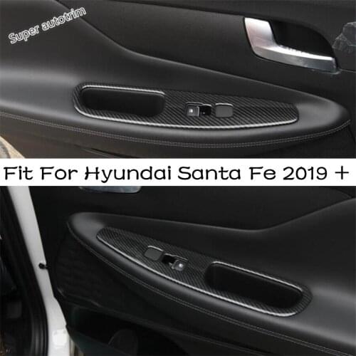 Lapetus Inner Door Window Lift Button Switch Panel Cover Trim 4PCS For Hyundai Santa Fe 2019 - 2021 Carbon Fiber Accessories