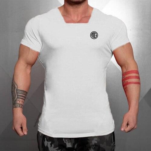 New Arrival Muscle guys Gyms Stringer T shirt Men Bodybuilding and Fitness Men Square collar T Shirts Cotton Workout Clothes