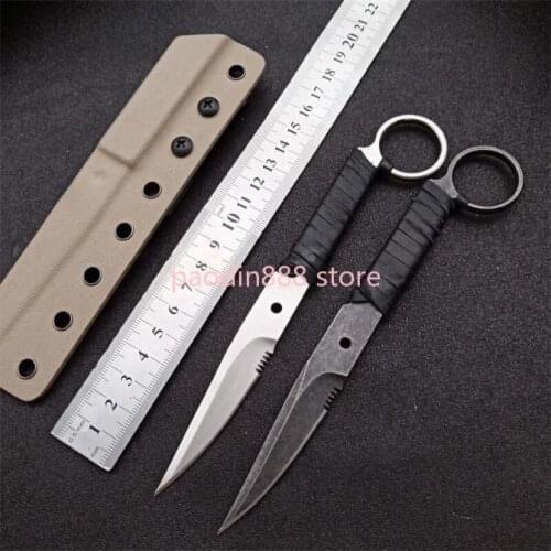 BAS Straight Knife 440C Stone Wash/sanding Fixed Blade Camping Hunting Tactical Survival Knives Multi Tool with Sheath Belt Clip