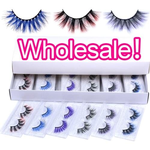 Wholesale 100/50/20 Pair Colored Eyelashes Colorful 3D Faux Mink Synthetic Fiber Color False Eyelash Pink Green Ombre Lashes