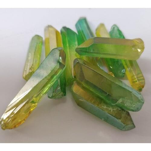 Wholesale Aura angel quartz wand natural Yellowgreen tune electroplating crystal point specimen Polished Healing