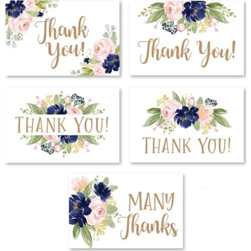 10-30pcs Thank You Cards Gift Festival Wedding Party Greeting Card Blue flowers Paper Package Gift Label card