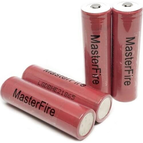 MasterFire 4pcs/lot 3.6V ICR18650 HE2 18650 2500mAh continuous 20A pulse 35A discharge rechargeable lithium battery + Point Head