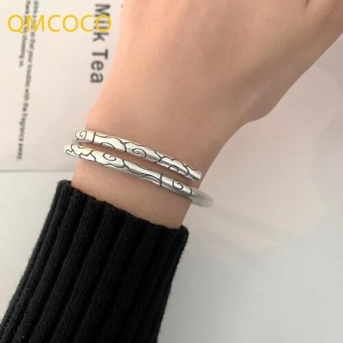 QMCOCO 925 Silver New Arrival Hip-Hop Punk Geometric Bracelet Irregular Stripe Creative Vintage Do Old Open Adjustable Bracelet