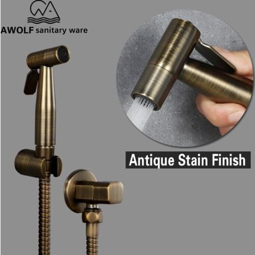 Hand Held Toilet Bidet Shattaf Antique Stain Finish Stainless Steel Bidet Sprayer Douche Kit Jet Copper Valve Set Faucet AP2105