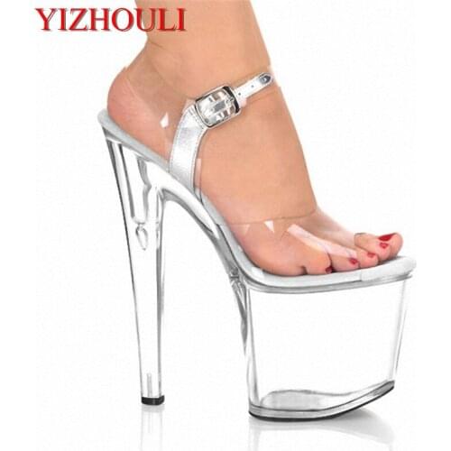 Transparent crystal sandals article 7 inches wedding shoes back cushion stripper performance of shoes 17cm