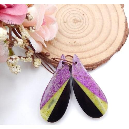 Serpentine,African Purple Jasper with Obsidian fashion woman Earring Bead,Charms Women Earrings Jewelry,39x16x5mm,8.4g
