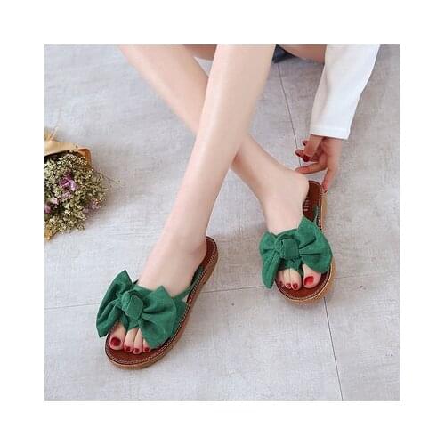 Summer Hot Sale Women Flip Flops Fashion Solid Color Bow tie Flat Heel Sandals Outdoor Slipper Beach Shoes For Female Size 36-40