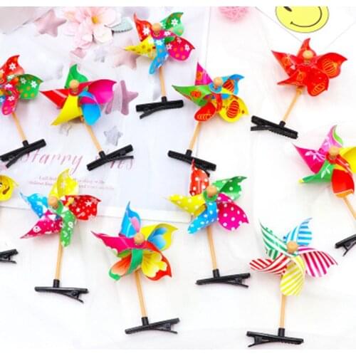 Cute 3D Windmill Hair Clip Child 1pair Girls Colorful Rainbow Duckbill Hairpin Plastic Sweet Barrettes Hair Barrettes Headwea
