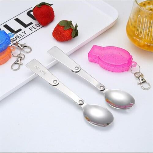 Folding Travel Camping Utensil Stainless Pocket Spoon Fork Light Small Foldable Spoon Fork Camping Picnic Tool Tableware