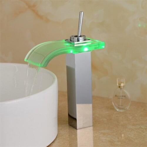 Bathroom Waterfall Led Faucet,Basin faucet mixer tap.Bathroom sink glass faucet,Solid Brass Chrome Bathroom Tap the higher taps